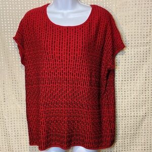 Investments red & Black Knit Textured Short Sleeve Shirt
